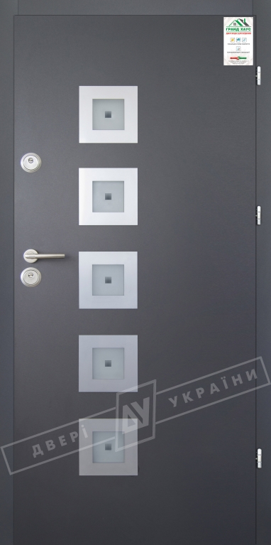 Двери входные уличные серии "GRAND HOUSE 56 mm" / Модель №2 / цвет: Графит металлик муар