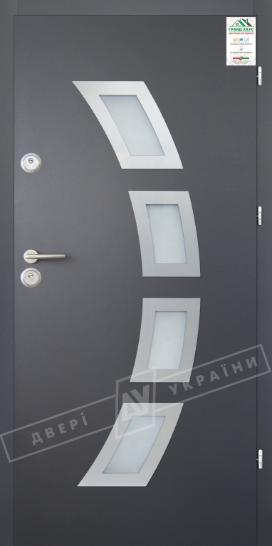 Двери входные уличные серии "GRAND HOUSE 56 mm" / Модель №5 / цвет: Графит металлик муар