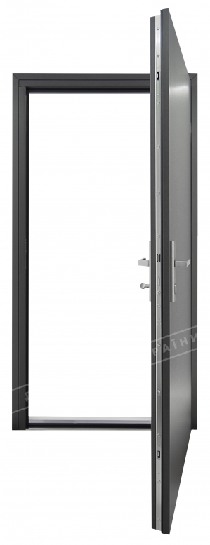 Двері вхідні для приватних будинків серії "GRAND HOUSE 73 mm" / Модель №7 / колір: Графіт металік / Захисна ручка на планці
