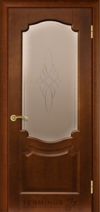 Двері міжкімнатні ТМ "ТЕРМІНУС", модель: "МОДЕЛЬ 09", покриття: шпоновані, колір: Каштан, матове скло з декором