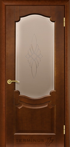 Двери межкомнатные ТМ "ТЕРМИНУС", модель: "МОДЕЛЬ 09", покрытие: шпонированные, цвет: Каштан, матовое стекло с декором