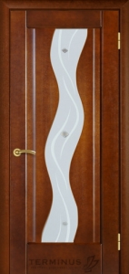 Двері міжкімнатні ТМ "ТЕРМІНУС", модель: "МОДЕЛЬ 10", покриття: шпоновані, колір: каштан, матове скло з декором та фьюзингом