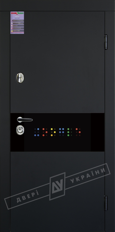 Двери входные серии ИНТЕР / Комплектация №1 [KALE] / ART GLASS 11 / Чёрный софттач RB5013UD-B10-0,35 / Белый супермат WHITE_02