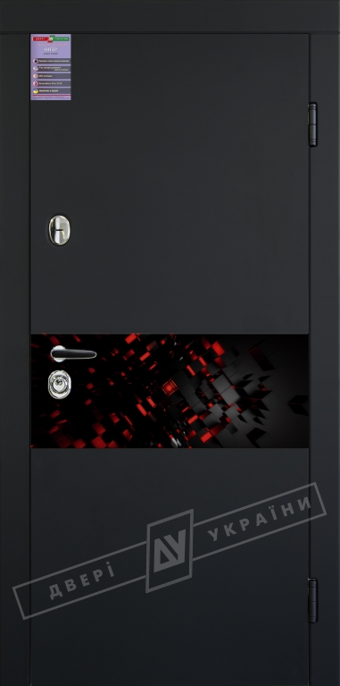  Двери входные серии ИНТЕР / Комплектация №1 [KALE] / ART GLASS 15 / Чёрный софттач RB5013UD-B10-0,35 / Белый супермат WHITE_02