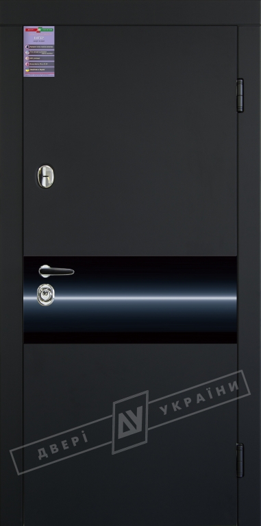 Двери входные серии ИНТЕР / Комплектация №1 [KALE] / ART GLASS 2 / Чёрный софттач RB5013UD-B10-0,35 / Белый супермат WHITE_02