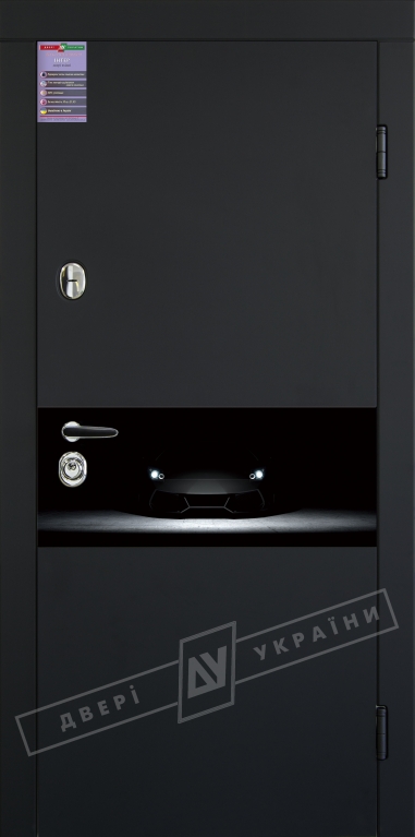 Двери входные серии ИНТЕР / Комплектация №1 [KALE] / ART GLASS 4 / Чёрный софттач RB5013UD-B10-0,35 / Белый супермат WHITE_02