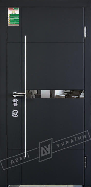 Двері вхідні серії БС / ЕЛІС дзеркало / Чорний софттач RB5013UD-B10-0,35