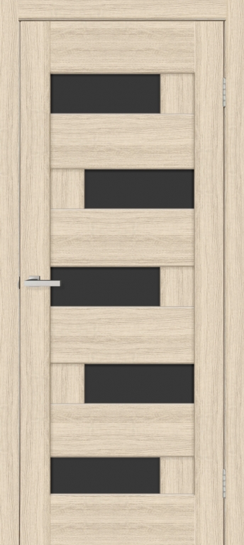 Двері міжкімнатні ТМ "ОМІС", модель: "ДОМІНО", покриття: ПВХ, колір: Білий дуб, чорне скло