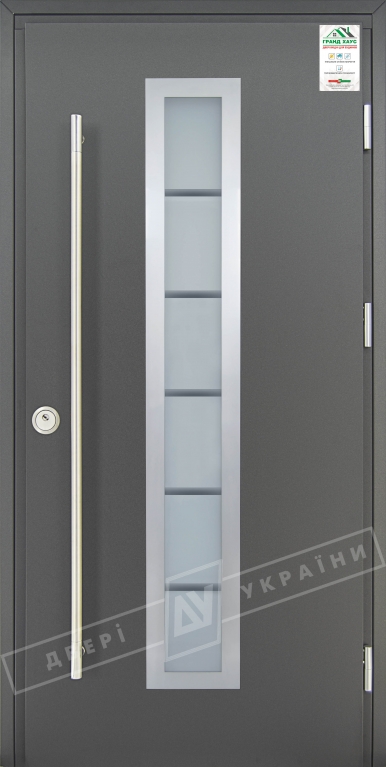 Двері вхідні для приватних будинків серії "GRAND HOUSE 73 mm" / Модель №1 / колір: Графіт металік / Ручка-скоба [2 сторони]