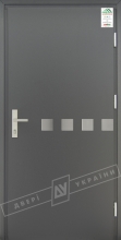 Двері вхідні для приватних будинків серії "GRAND HOUSE 73 mm" / Модель №10 / колір: Графіт металік / Захисна ручка на планці