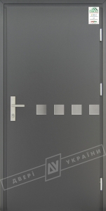 Двері вхідні для приватних будинків серії "GRAND HOUSE 73 mm" / Модель №10 / колір: Графіт металік / Захисна ручка на планці