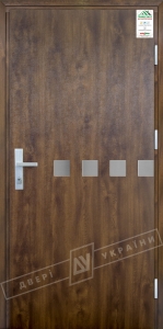 Двері вхідні для приватних будинків серії "GRAND HOUSE 73 mm" / Модель №10 / колір: Темний горіх / Захисна ручка на планці