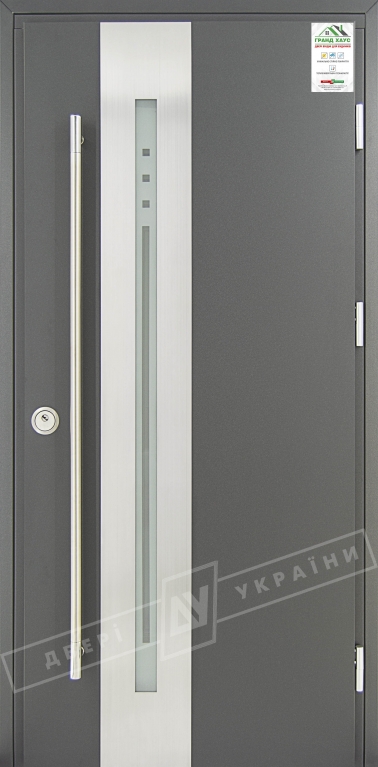 Двері вхідні для приватних будинків серії "GRAND HOUSE 73 mm" / Модель №4 / колір: Графіт металік / Ручка-скоба [2 сторони]