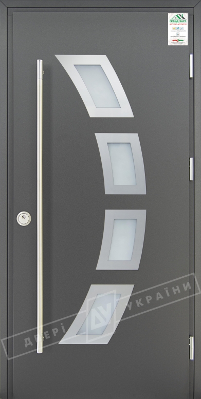 Двери входные уличные серии "GRAND HOUSE 73 mm" / Модель №5 / цвет: Графит металлик / Ручка-скоба [2 стороны]