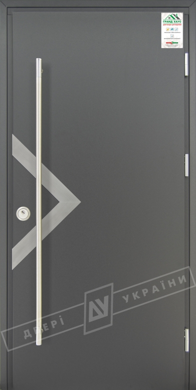 Двері вхідні для приватних будинків серії "GRAND HOUSE 73 mm" / Модель №6 / колір: Графіт металік / Ручка-скоба [2 сторони]