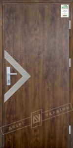 Двері вхідні для приватних будинків "GRAND HOUSE 73 mm" / Модель №6 / колір: Темний горіх / Захисна ручка на планці