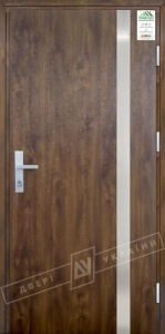 Двері вхідні для приватних будинків серії "GRAND HOUSE 73 mm" / Модель №7 / колір: Темний горіх / Захисна ручка на планці