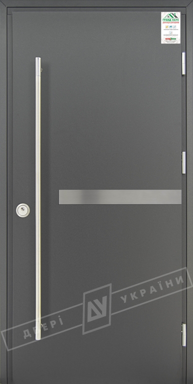 Двері вхідні для приватних будинків серії "GRAND HOUSE 73 mm" / Модель №8 / колір: Графіт металік / Ручка-скоба [2 сторони]