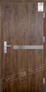Двері вхідні для приватних будинків серії "GRAND HOUSE 73 mm" / Модель №8 / колір: Темний горіх / Захисна ручка на планці
