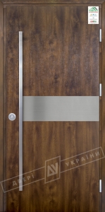 Двері вхідні для приватних будинків серії "GRAND HOUSE 73 mm" / Модель №9 / колір: Темний горіх / Ручка-скоба [2 сторони]