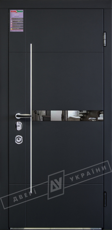 Двері вхідні серії ІНТЕР / Комплектація №3 [MOTTURA] / ЕЛІС дзеркало / Чорний софттач RB5013UD-B10-0,35