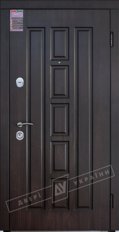 Двері вхідні серії ІНТЕР / Комплектація №1 [KALE] / КВАДРО / Горіх темний (дверна) DE-98037-10 + ПАТИНА