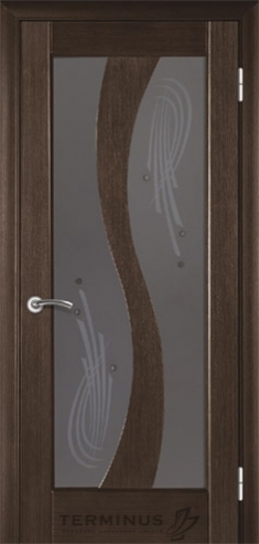 Двери межкомнатные ТМ "ТЕРМИНУС", модель: "МОДЕЛЬ 15", покрытие: шпонированные, цвет: Венге, матовое стекло + фьюзинг