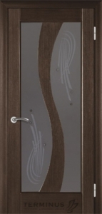 Двері міжкімнатні ТМ "ТЕРМІНУС", модель: "МОДЕЛЬ 15", покриття: шпоновані, колір: Венге, матове скло + фьюзинг