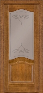 Двері міжкімнатні ТМ "ТЕРМІНУС", модель: "МОДЕЛЬ 03", покриття: шпоновані, колір: Дуб темний, матове скло з декором
