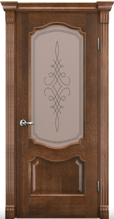 Двери межкомнатные ТМ "ТЕРМИНУС", модель: "МОДЕЛЬ 41", покрытие: шпонированные, цвет: Дуб браун, матовое стекло с декором