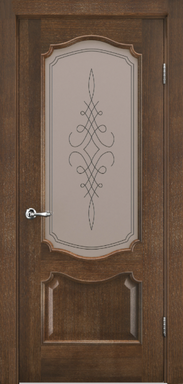 Двері міжкімнатні ТМ "ТЕРМІНУС", модель: "МОДЕЛЬ 41", покриття: шпоновані, колір: Дуб браун, матове скло з декором
