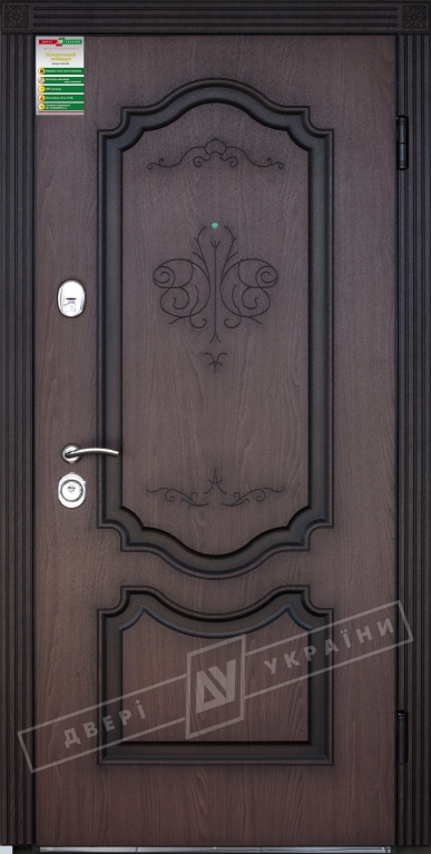 Двері вхідні серії БС / Комплектація №1 [RICCARDI] / ПРЕСТИЖ / Горіх світлий DE-1880-3 + ПАТИНА