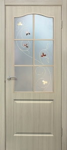 Двері міжкімнатні ТМ "ОМІС", модель: "КЛАСИКА", покриття: ПВХ, колір: Білий дуб, матове скло + фотодрук