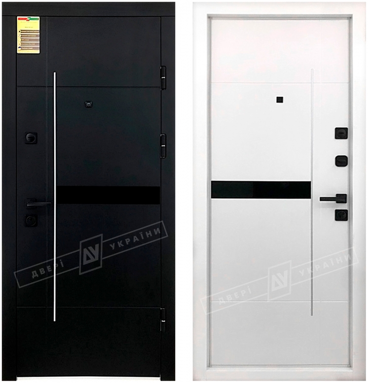 Двері вхідні внутрішні"Сіті 3/1M",модель"Еліс" чорна шагрень Black-101C Терм./білий супермат мат.White-02